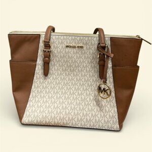 Michael Kors Charlotte Large Logo and Leather Top Zip Tote Bag